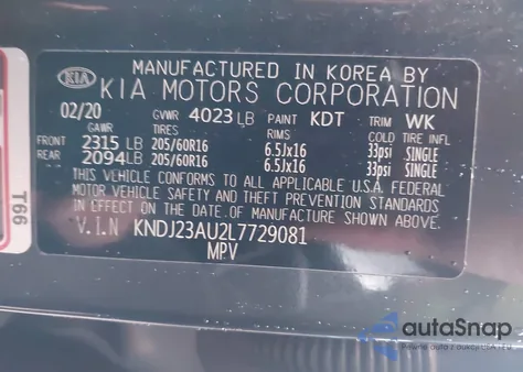 2020 Kia Soul Lx из США, поврежденный, VIN KNDJ23AU2L7729081